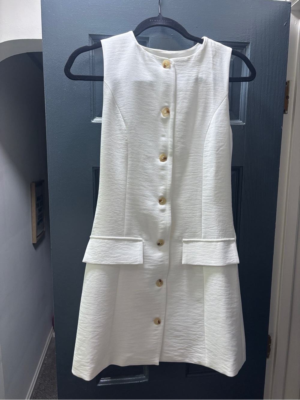 Perry Ellis Cream Sleeveless Button-Front Dress